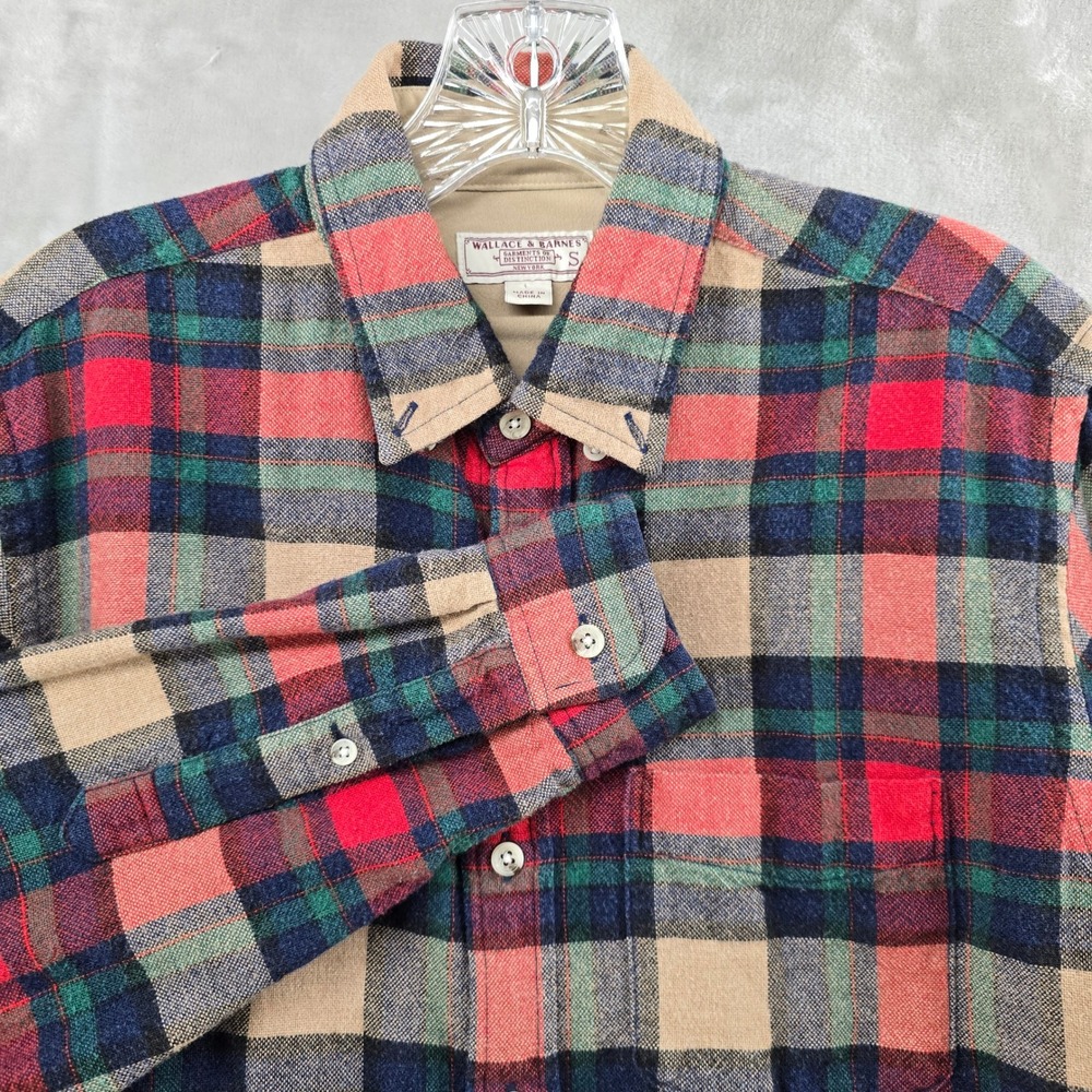 Wallace & Barnes Button Down Mens Small Flannel Red Plaid Cotton Wool Shirt